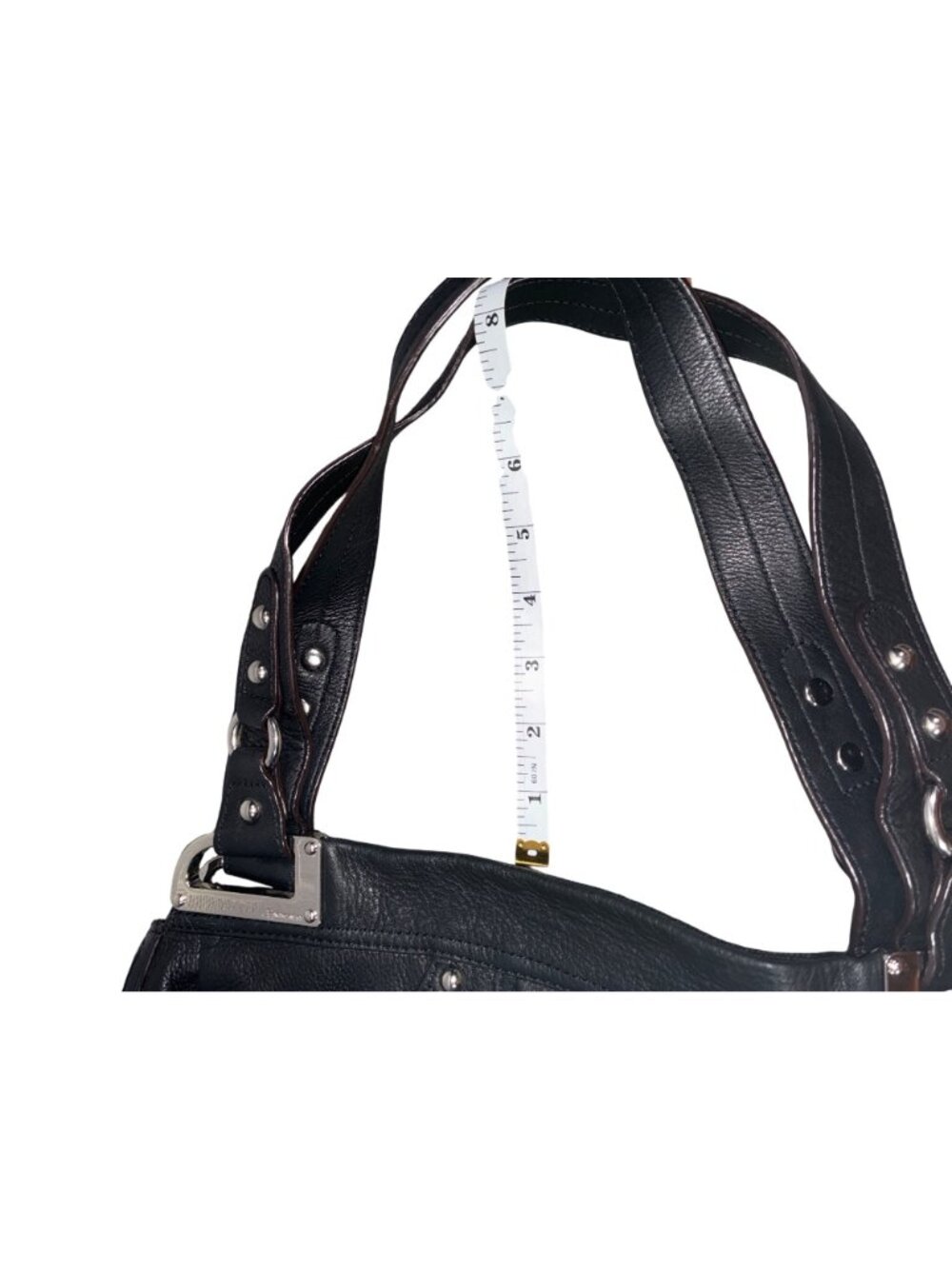 B. Makowsky Black Genuine Leather Shoulder Bag With Leopard Print Lining And Sil - Picture 11 of 13